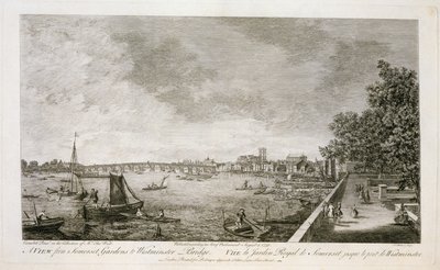 Een uitzicht vanaf Somerset Gardens naar Westminster Bridge, gegraveerd door Johann Sebastian Mueller (ca. 1715-92) 1750 door Giovanni Antonio Canal